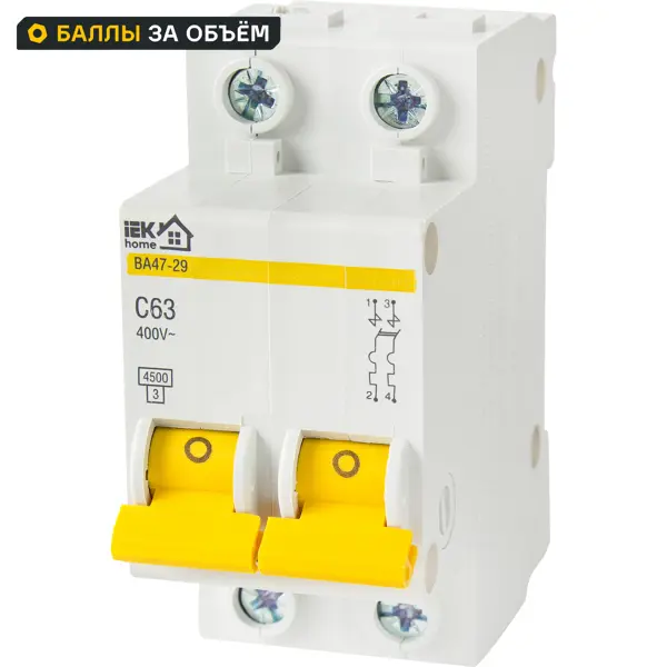Автоматический выключатель IEK Home ВА47-29 1P N C63 А 4.5 кА