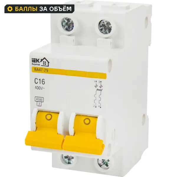Автоматический выключатель IEK Home ВА47-29 2P N C16 А 4.5 кА