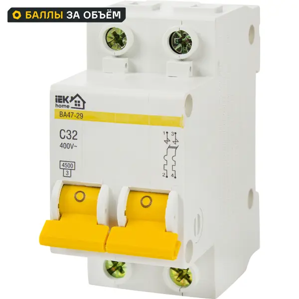 Автоматический выключатель IEK Home ВА47-29 2P N C32 А 4.5 кА