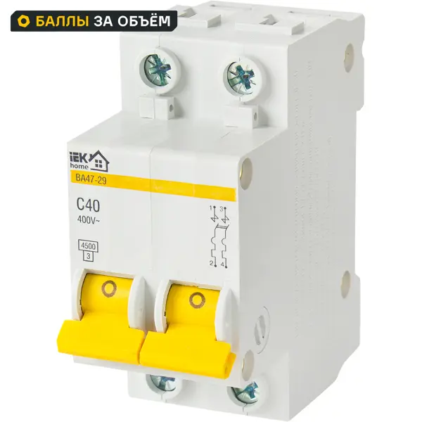 Автоматический выключатель IEK Home ВА47-29 2P N C40 А 4.5 кА