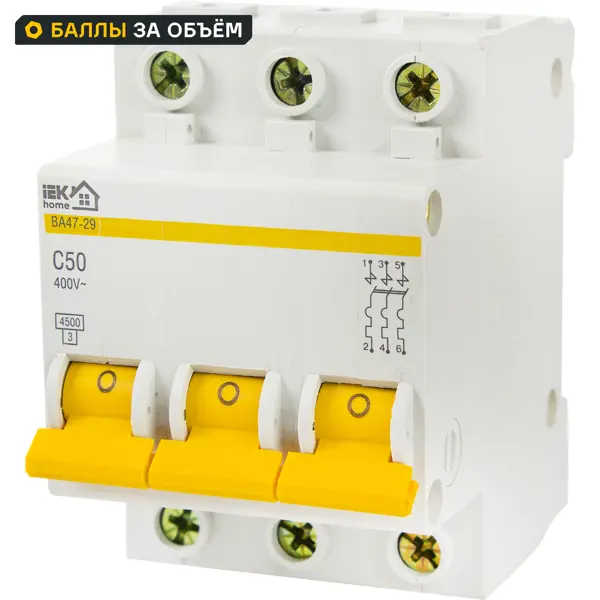 Автоматический выключатель IEK Home ВА47-29 3P C50 А 4.5 кА