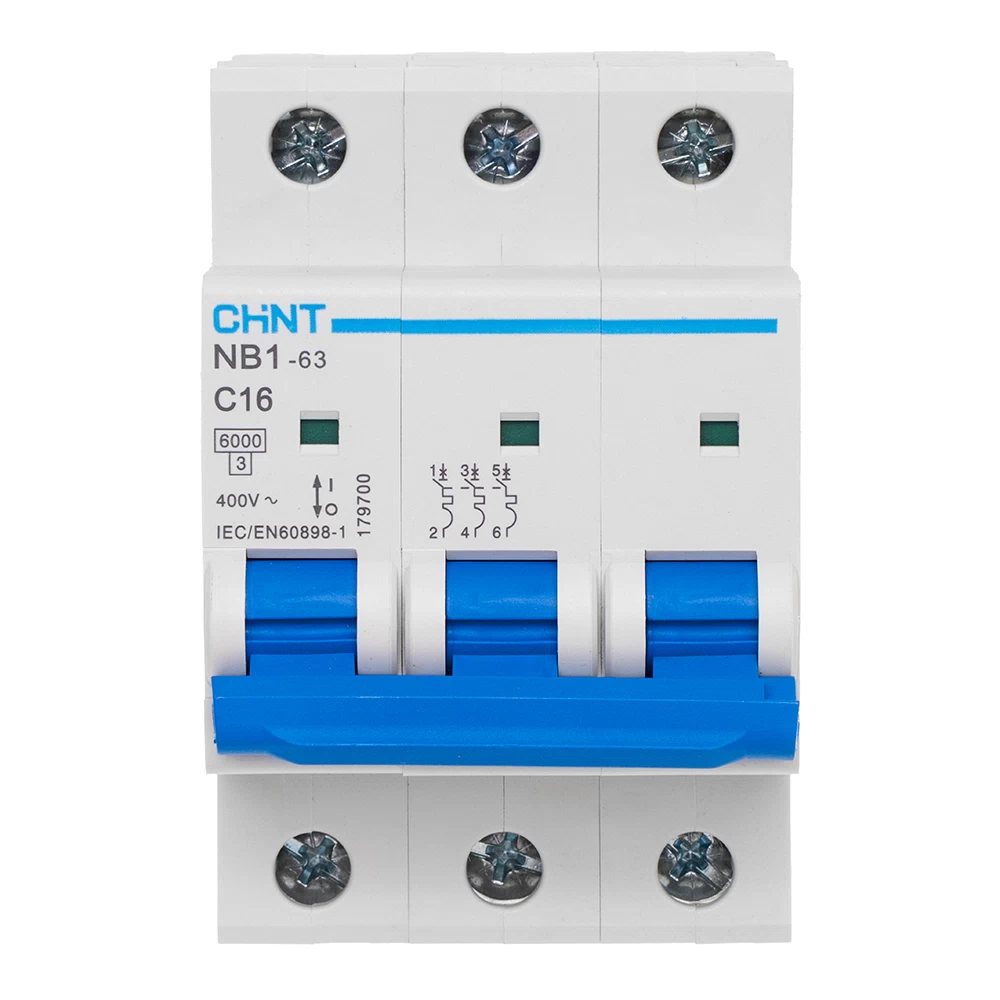 Автоматический выключатель модульный Chint NB1-63 3P 16А тип C 6 кА 400 В (179700)