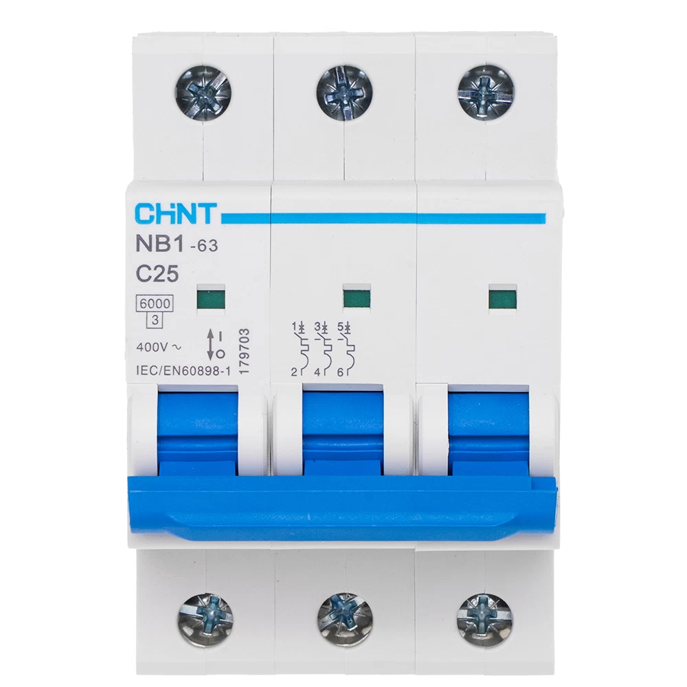 Автоматический выключатель модульный Chint NB1-63 3P 25А тип C 6 кА 400 В (179703)