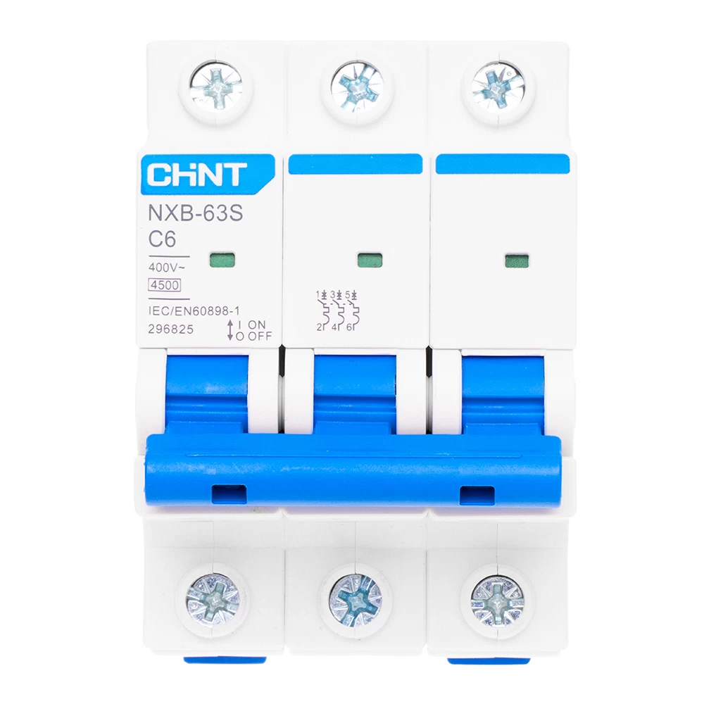 Автоматический выключатель модульный Chint NXB-63S 3P 6А тип C 4,5 кА 400 В (296825)
