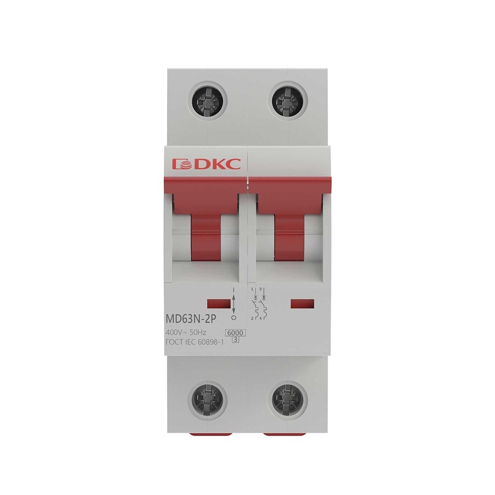 Автоматический выключатель модульный DKC Yon Max MD63N 2P 63А тип C 6 кА 400 В (MD63N-2PC63)