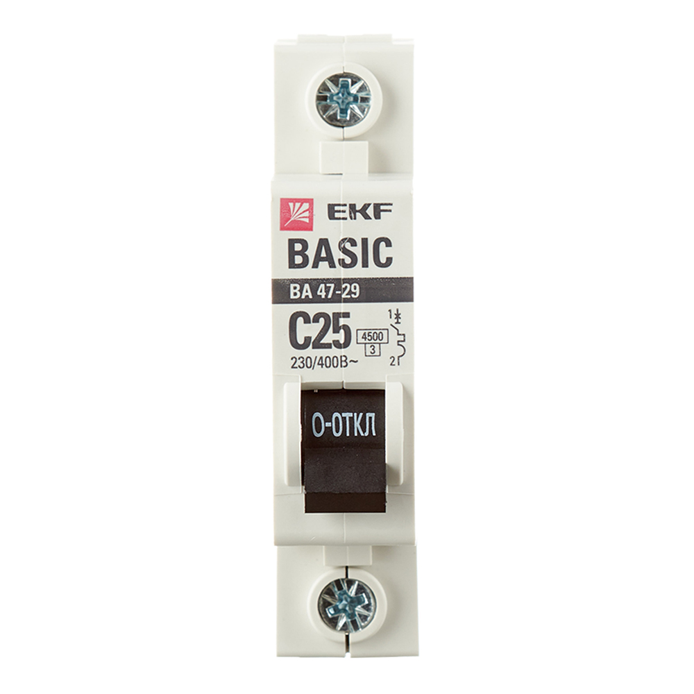 Автоматический выключатель модульный EKF Basic ВА 47-29 1P 25А тип C 4,5 кА 230 В (mcb4729-1-25C)