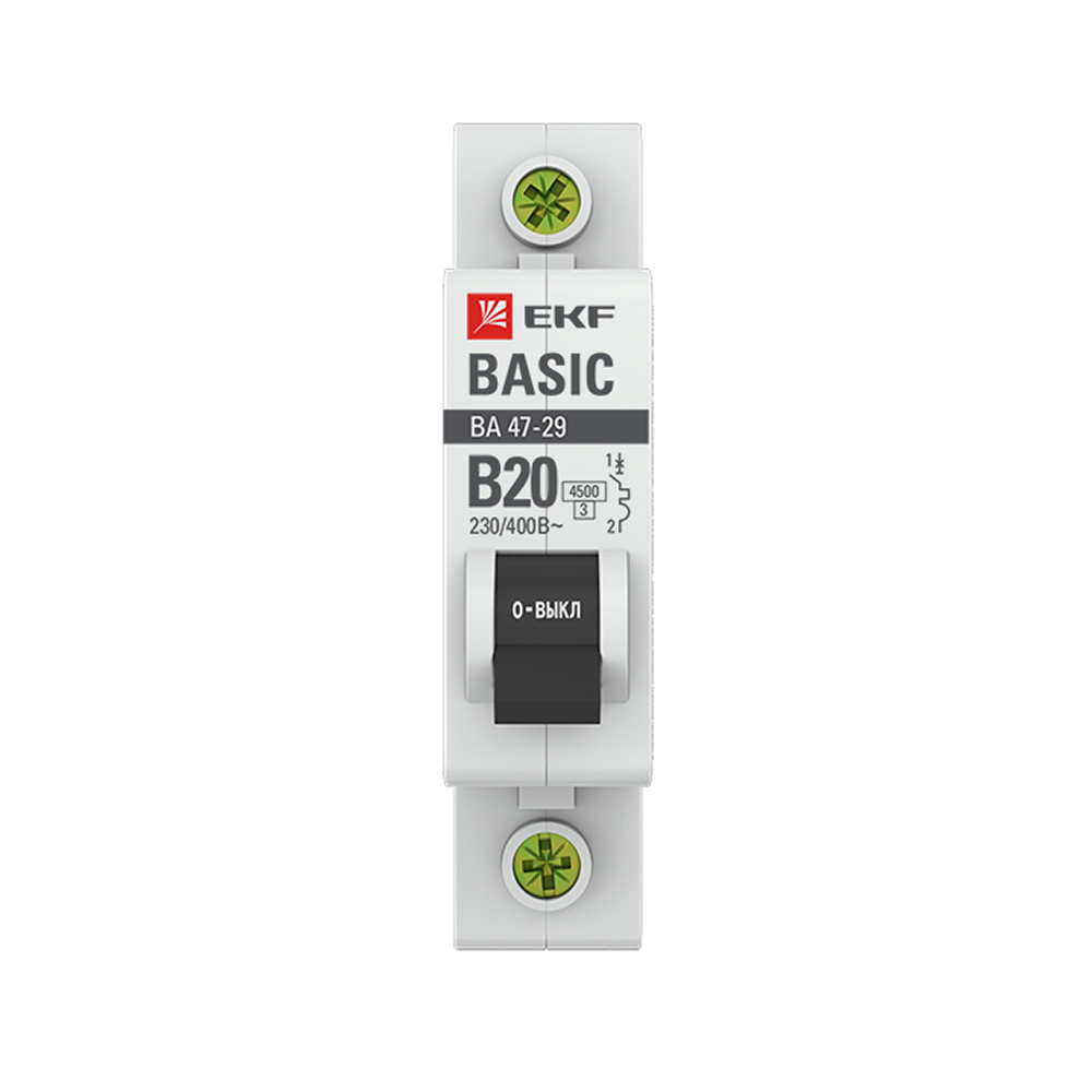 Автоматический выключатель модульный EKF Basic ВА 47-29 1P 20А тип B 4,5 кА 230 В (mcb4729-1-20-B)