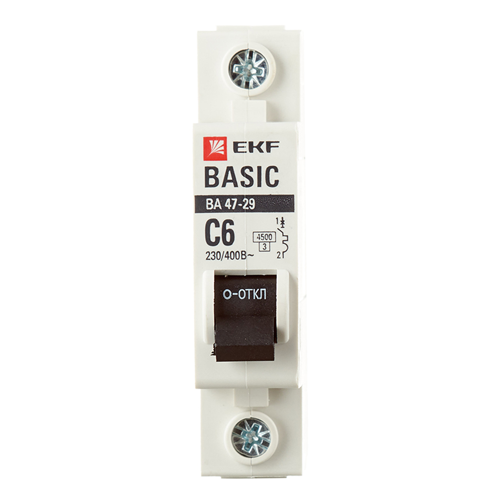 Автоматический выключатель модульный EKF Basic ВА 47-29 1P 6А тип C 4,5 кА 230 В (mcb4729-1-06C)