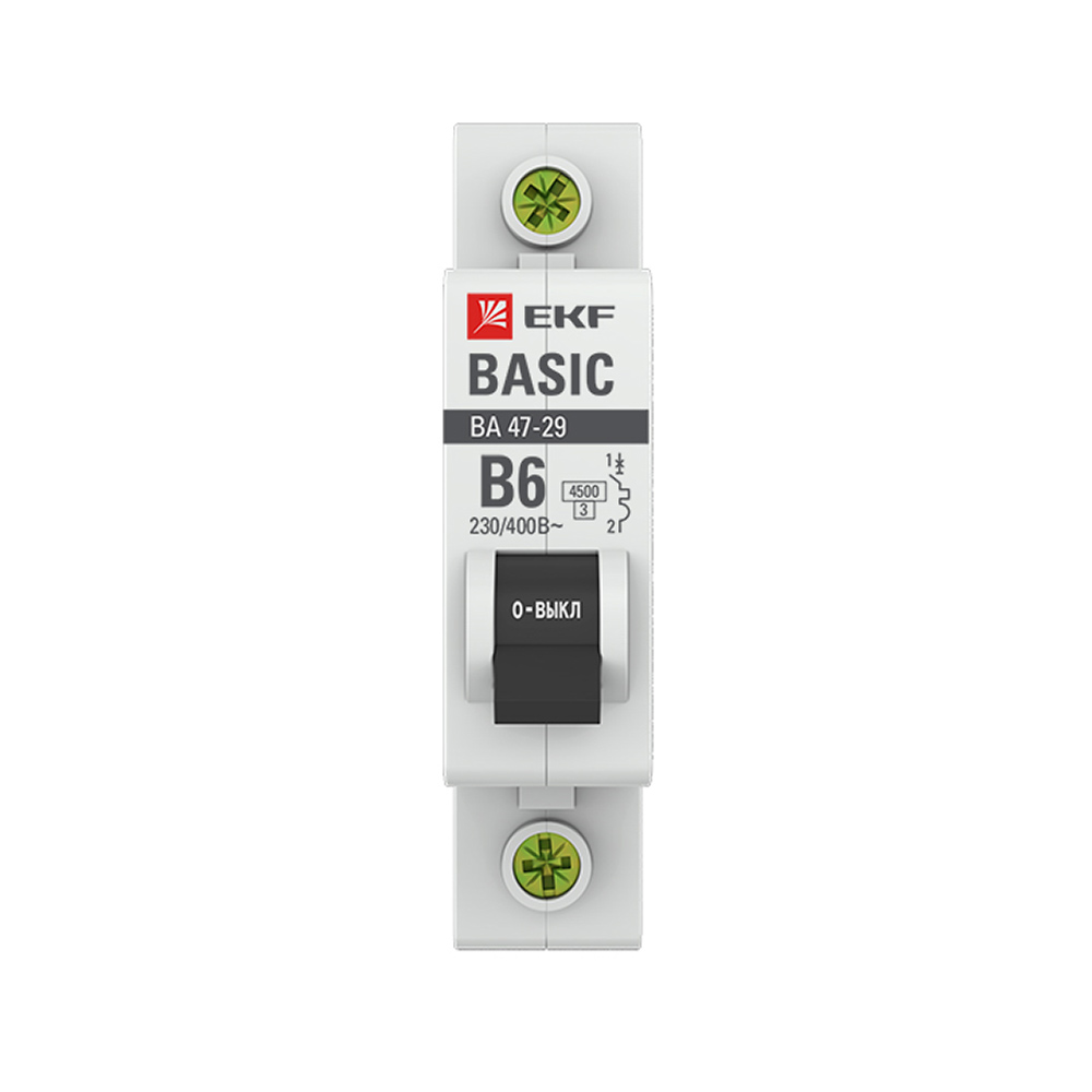 Автоматический выключатель модульный EKF Basic ВА 47-29 1P 6А тип B 4,5 кА 230 В (mcb4729-1-06-B)