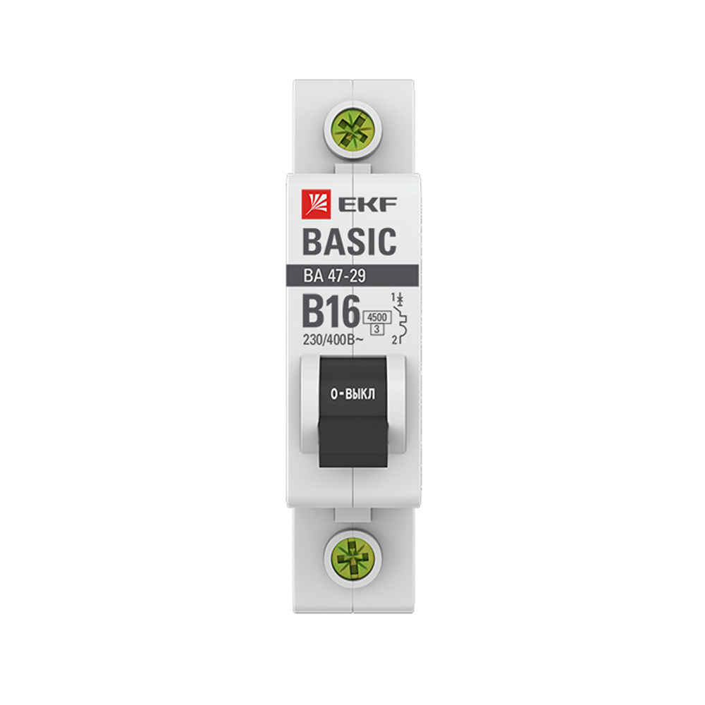 Автоматический выключатель модульный EKF Basic ВА 47-29 1P 16А тип B 4,5 кА 230 В (mcb4729-1-16-B)