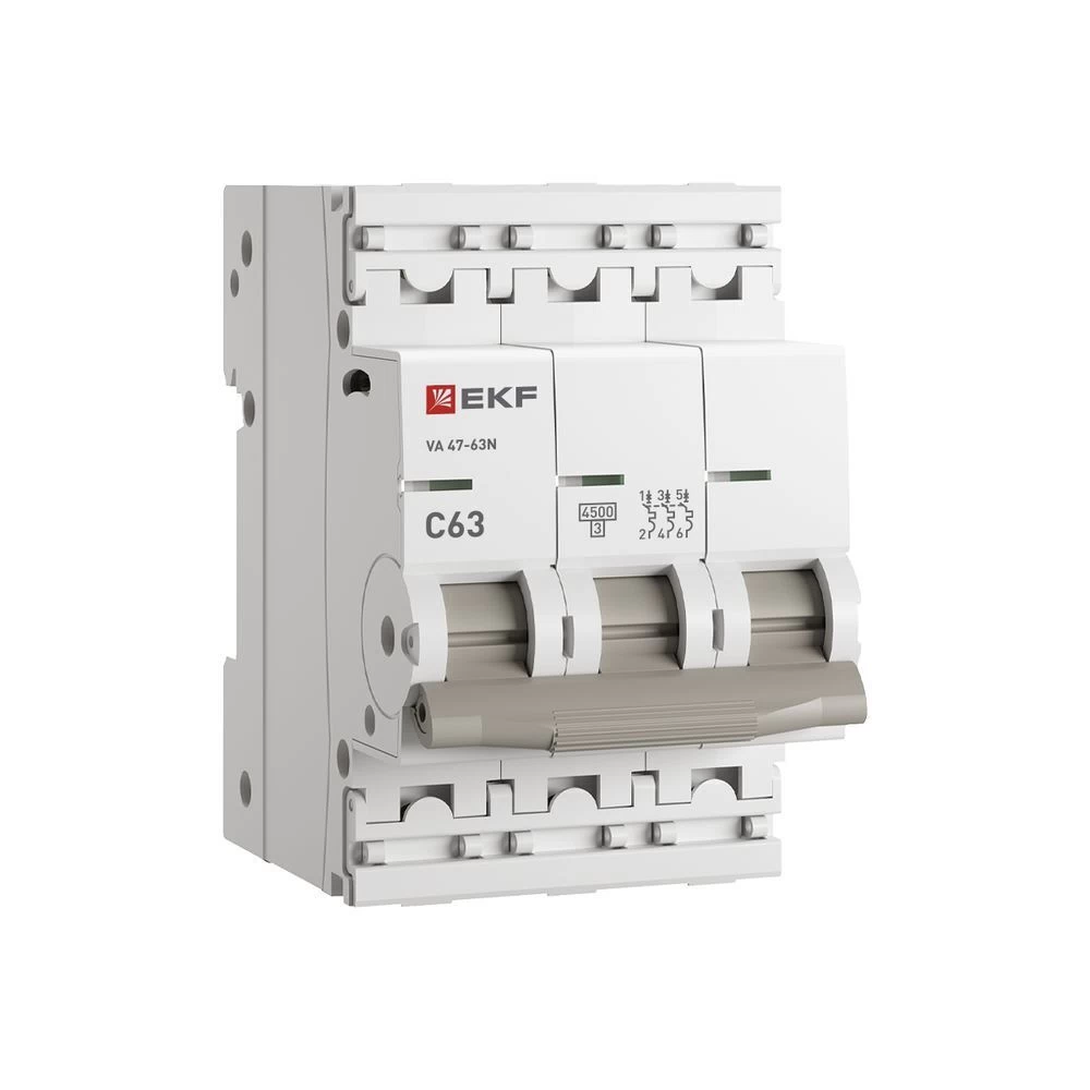 Автоматический выключатель модульный EKF PROxima ВА 47-63N 3P 63А тип C 4,5 кА 400 В (M634363C)