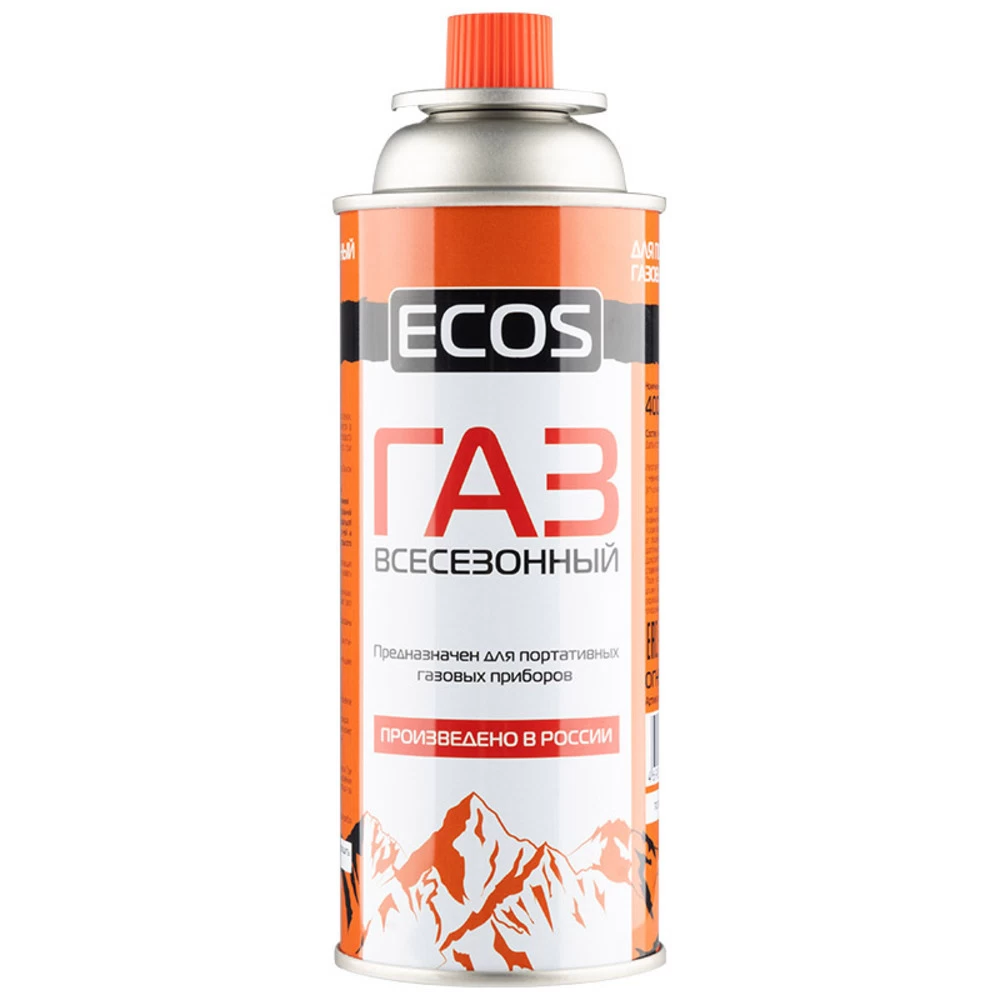 Баллон газовый для портативных плит всесезонный пропан/ бутан/ изобутан Ecos одноразовый 0,4 л