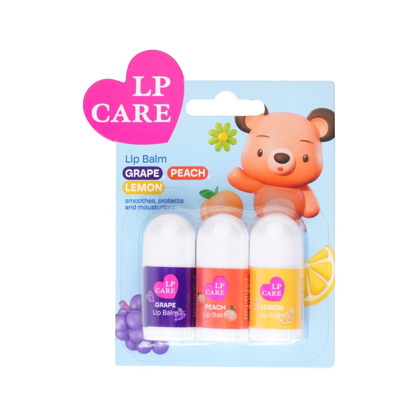 Бальзам для губ LP Care виноград, персик, лимон 2,5 г 3 шт