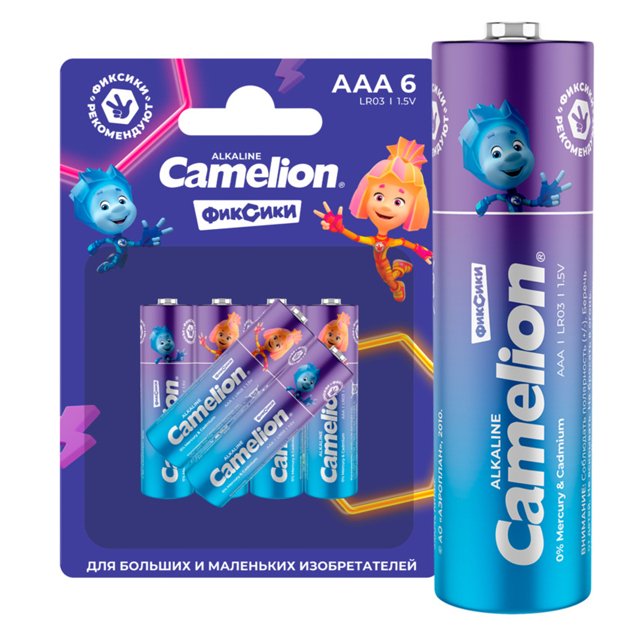 батарейка Camelion Фиксики 1,5В LR03 алкалиновая плюс ААА блистер 6шт