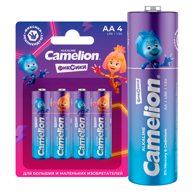батарейка Camelion Фиксики 1,5В LR6 алкалиновая плюс АА блистер 4шт