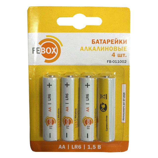 батарейка FEBOX алкалиновая LR6 AA 1,5В блистер 4шт