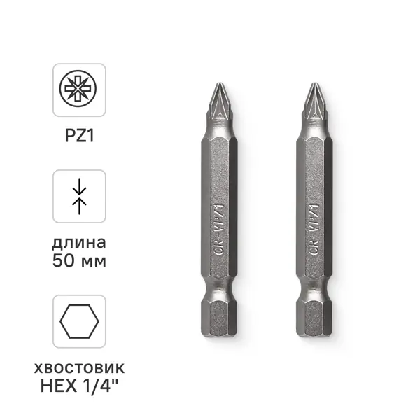 Бита магнитная Vira 554113 PZ1x50 мм, 2 шт.