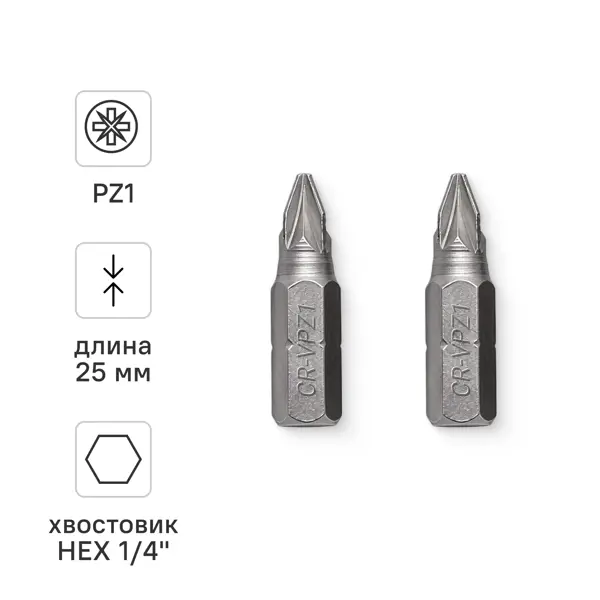 Бита магнитная Vira 554116 PZ1x25 мм, 2 шт.