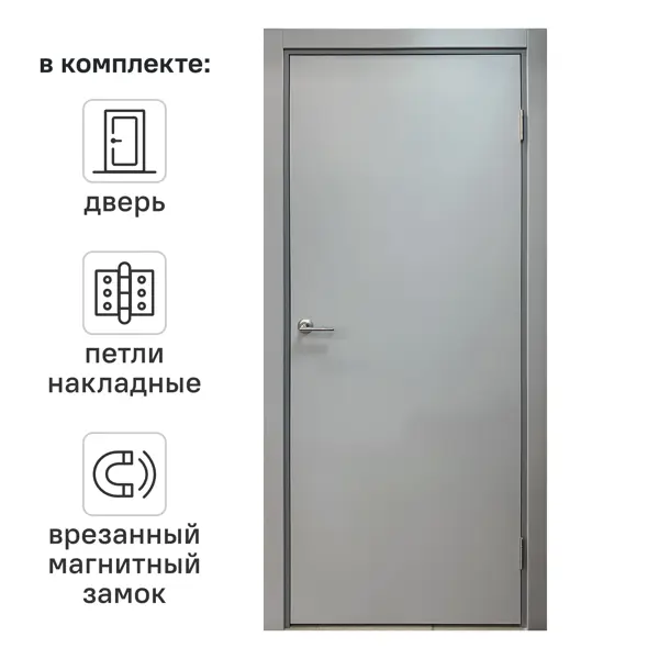 Блок дверной Капель глухой ПВХ Серый 80x200 см (с замком и петлями)