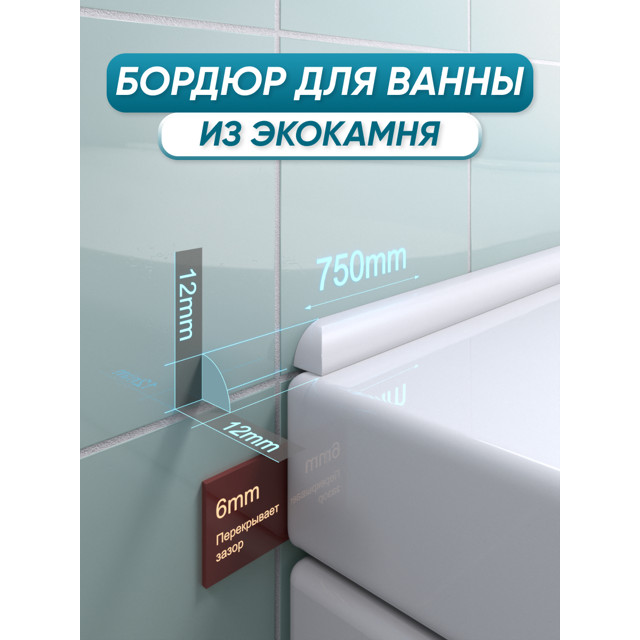 бордюр акриловый для ванны BNV ПШ12 75см универсальный белый