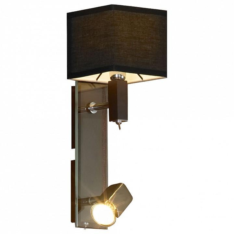 Бра с подсветкой Lussole Montone LSF-2571-02 цвет плафона/подвески Черный, цвет арматуры Коричневый, Прозрачный, Хром