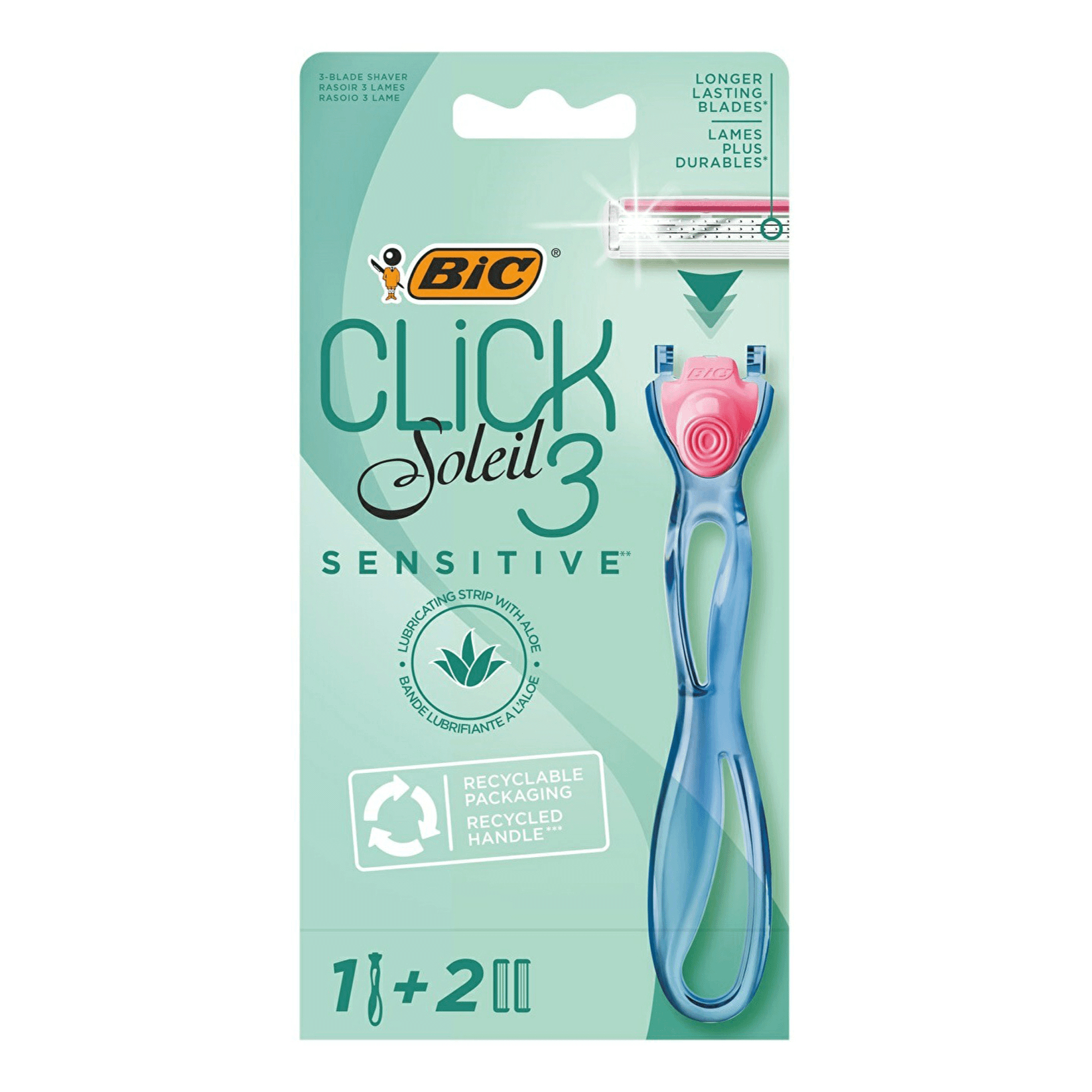 Бритвенный станок BIC Click Soleil 3 Sensitive с тройным лезвием, 2 сменные кассеты