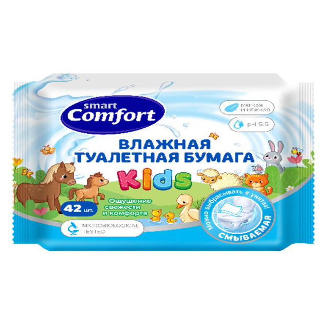 бумага туалетная бумага SMART Kids влажная 42шт