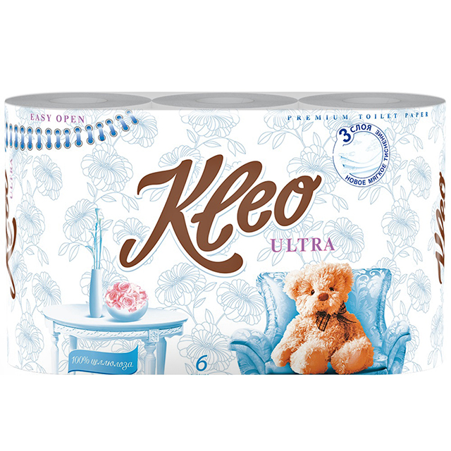 бумага туалетная KLEO Ultra 6 шт/уп. 3-слойные 144 листов без аромата