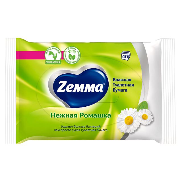 бумага туалетная ZEMMA Camomile влажная 40шт
