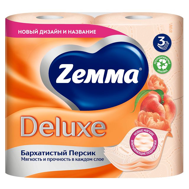 бумага туалетная ZEMMA Deluxe 4шт в уп. 3-слойные 145 листов аромат персик