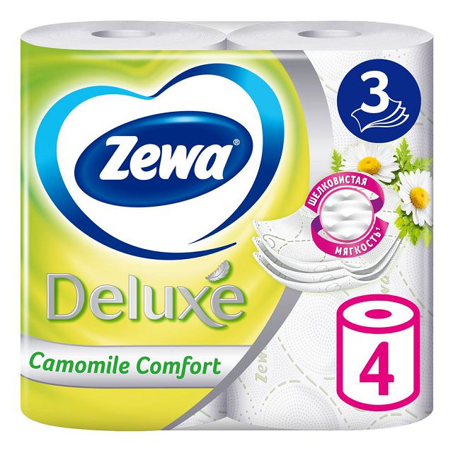 бумага туалетная ZEMMA Deluxe 4шт в уп. 3-слойные 145 листов аромат ромашка