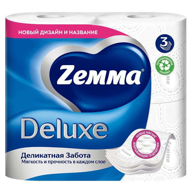 бумага туалетная ZEMMA Deluxe 4шт в уп. 3-слойные 145 листов без аромата