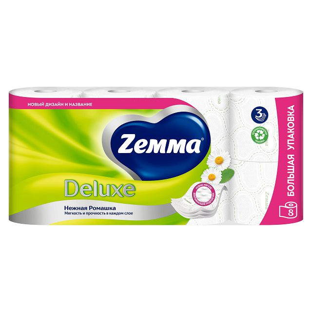бумага туалетная ZEMMA Deluxe 8шт в уп. 3-слойные 145 листов аромат ромашка