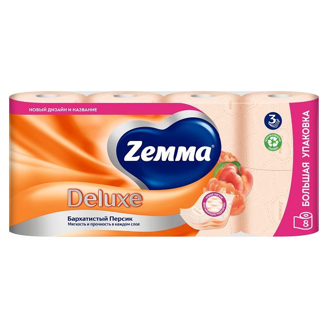 бумага туалетная ZEMMA Deluxe 8шт в уп. 3-слойные 145 листов аромат персик