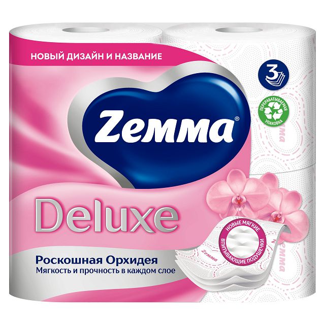 бумага туалетная ZEMMA Deluxe Орхидея 4шт в уп. 3-слойная