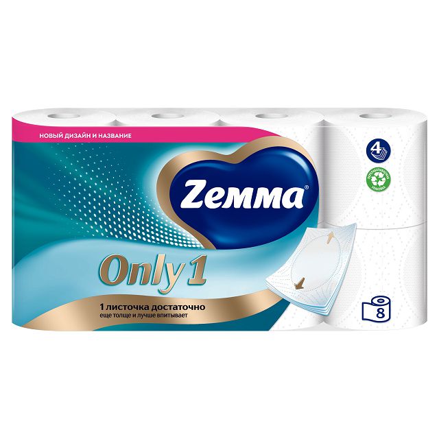 бумага туалетная ZEMMA Just 8шт в уп. 4-слойные 90 листов без аромата