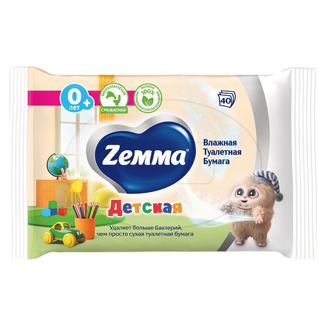 бумага туалетная ZEMMA Kids влажная 40шт