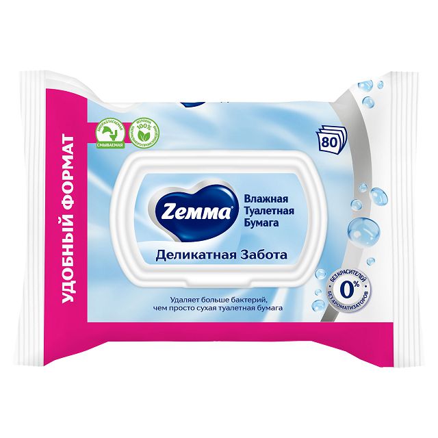 бумага туалетная ZEMMA Pure влажная 80шт