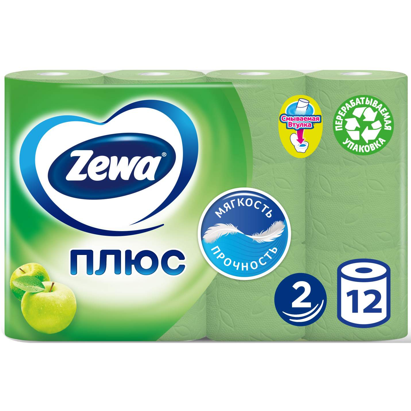 Бумага туалетная Zewa Плюс 2-слойная с ароматом яблока 12 шт