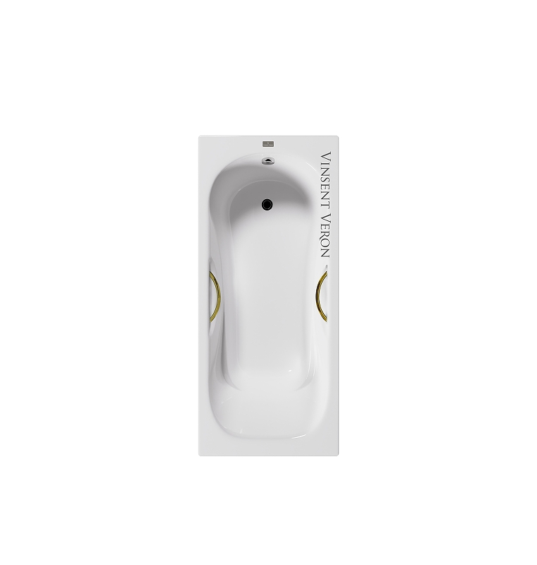 Чугунная ванна Vinsent Veron Aura 150x75 VAU1507542H/VH0015GD цвет Белый с дугообразными золотыми ручками
