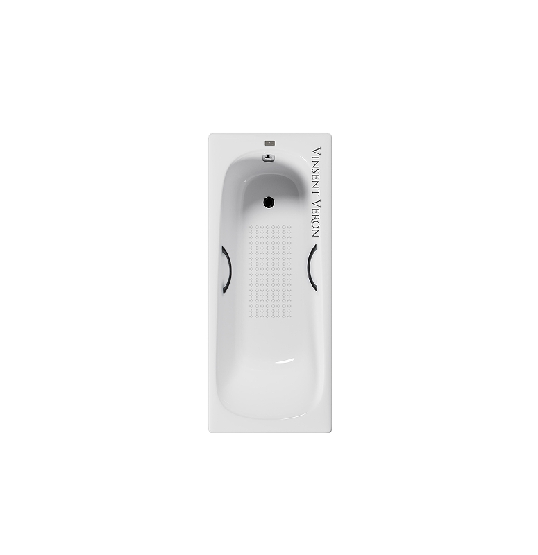 Чугунная ванна Vinsent Veron Concept 165x70 VCO1657042H/VH0015BL-AS цвет Белый с дугообразными черными матовыми ручками и антискользящим покрытием