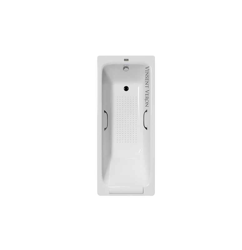 Чугунная ванна Vinsent Veron Italon 170x70 VIT1707045H/VH0012BL-AS цвет Белый с квадратными черными матовыми ручками и антискользящим покрытием