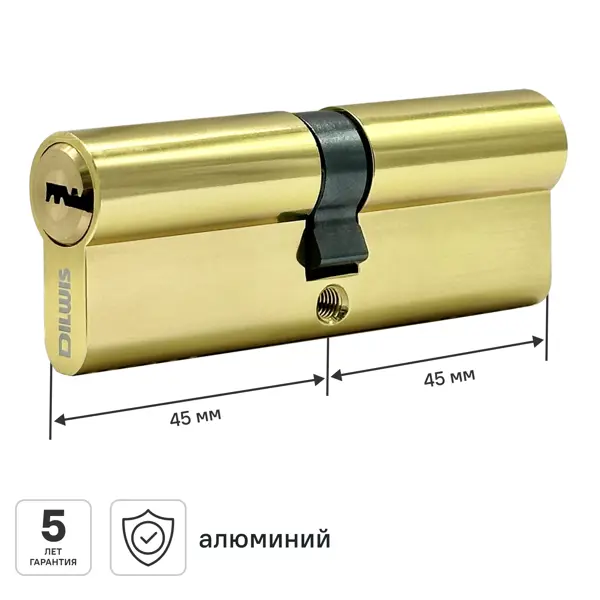 Цилиндр для замка DILWIS L2 45x45 мм ключ-ключ цвет золото