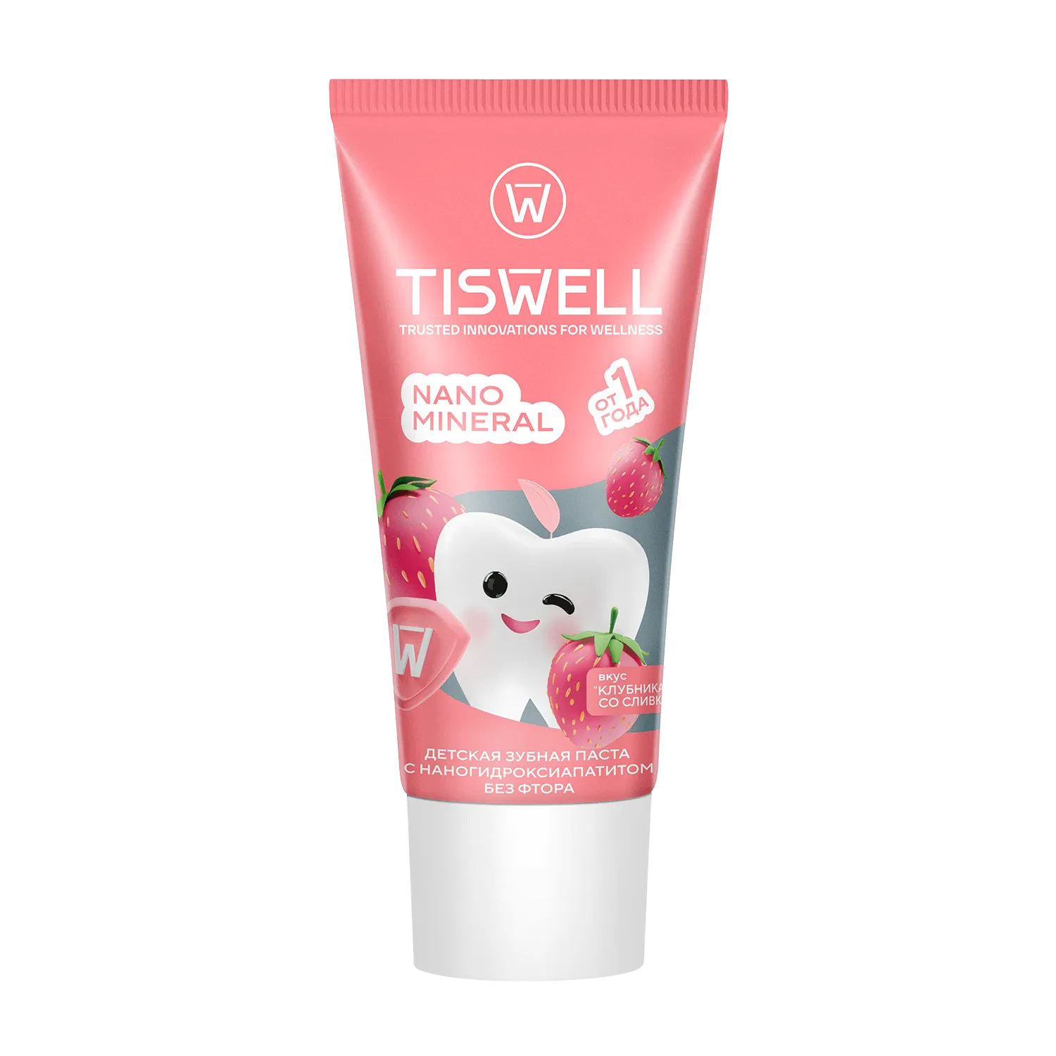 Детская зубная паста Tiswell Nano mineral реминерализирующая со вкусом клубники, без фтора, 1+, < 70 RDA, 60 г