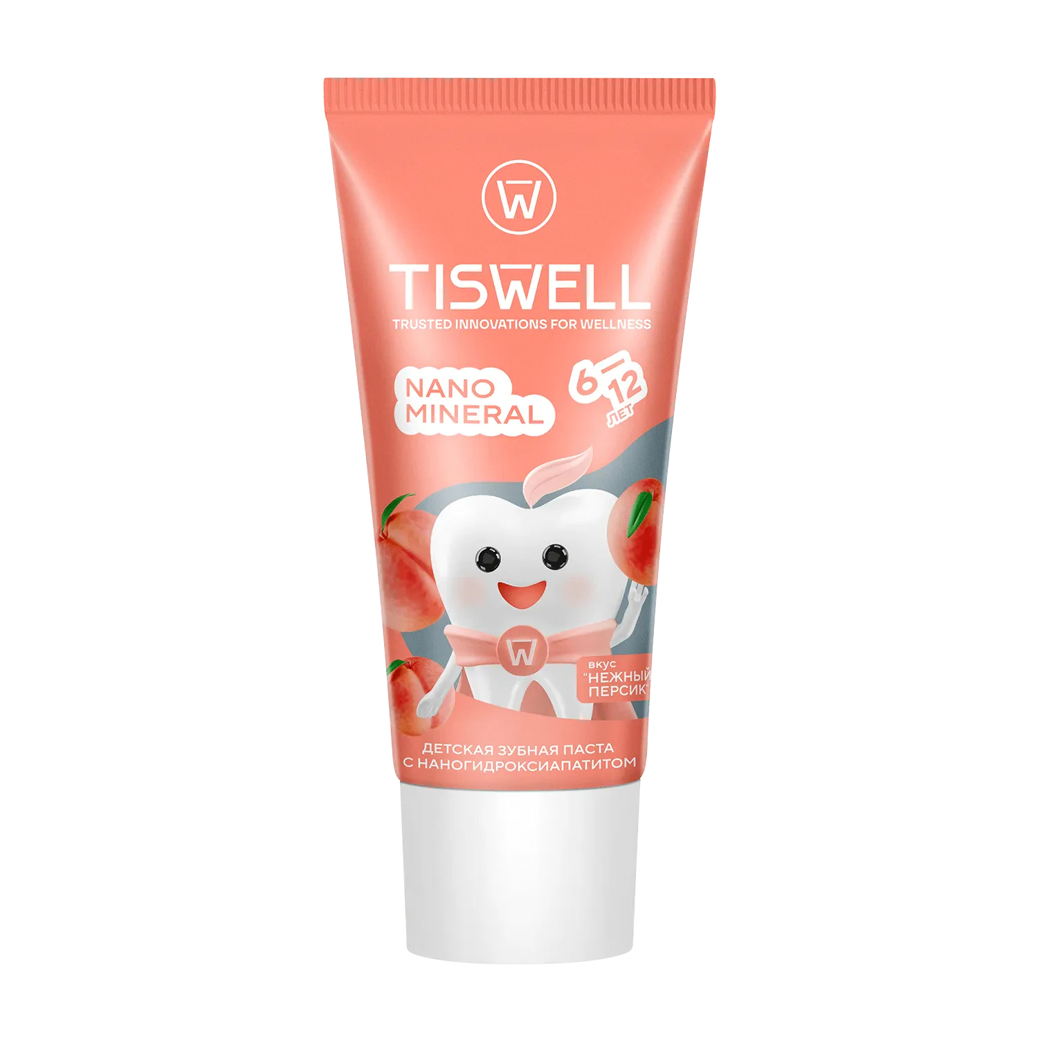 Детская зубная паста Tiswell Nano mineral реминерализирующая со вкусом нежного персика, 6+, < 70 RDA, 60 г