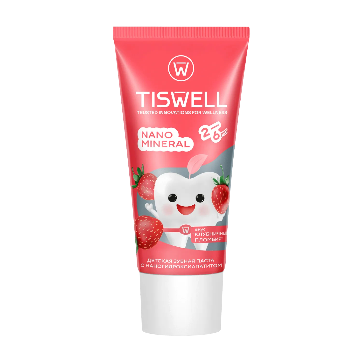 Детская зубная паста Tiswell Nano mineral реминерализирующая со вкусом клубничного пломбира, 2+, < 70 RDA, 60 г