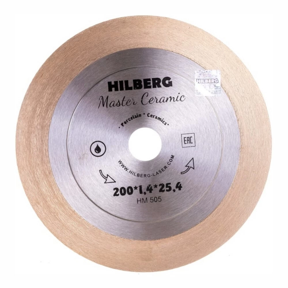 Диск алмазный по керамограниту Hilberg Master Сeramic 200х25,4х1,4 мм сплошной для заусовки мокрый рез (HM505)
