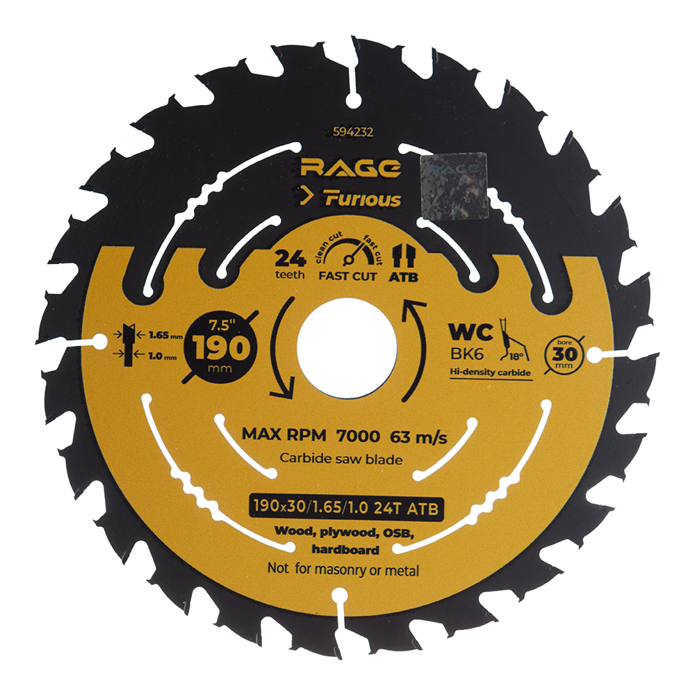 Диск пильный по дереву Rage Furious Fast cut 190х30 мм 24 зуба (594232)