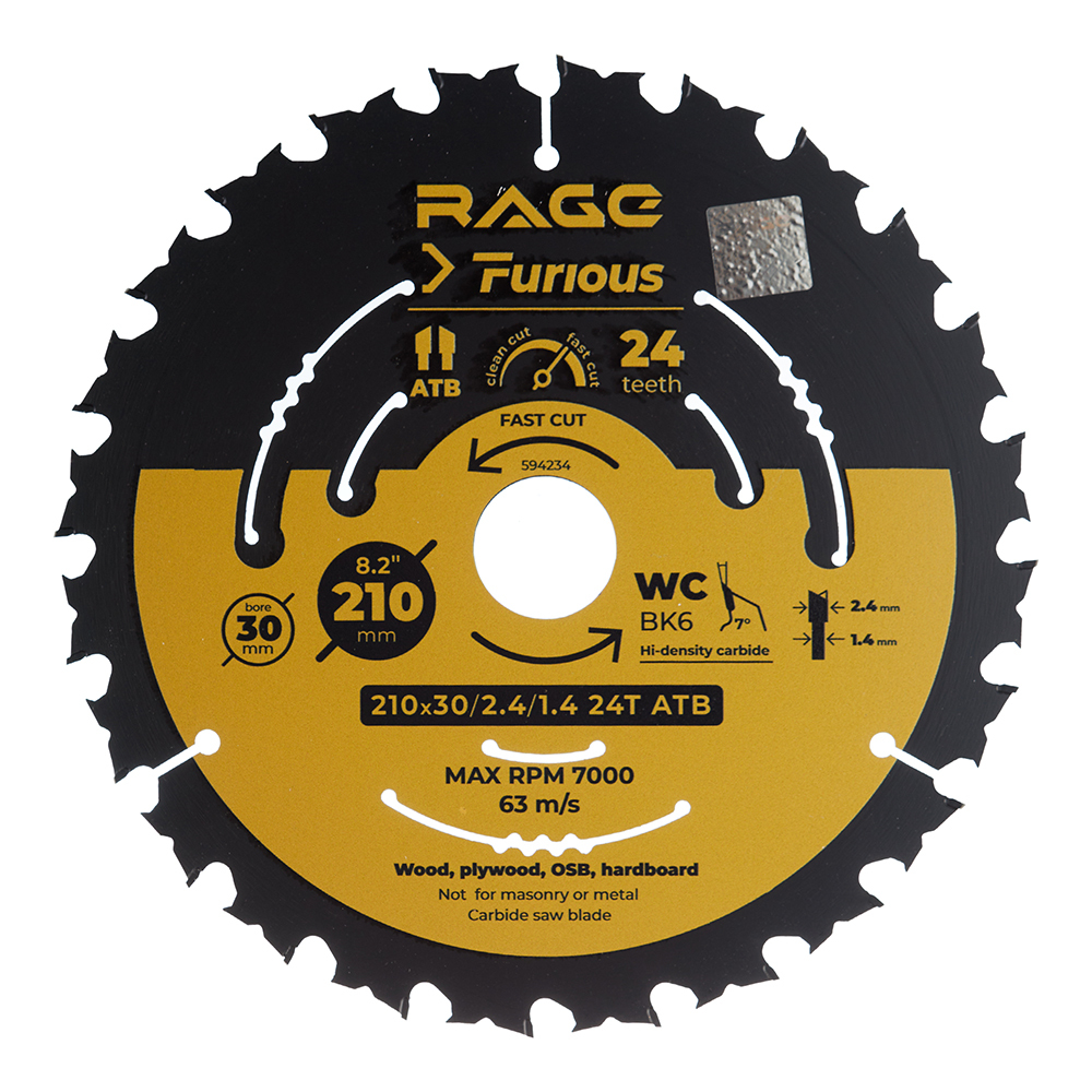 Диск пильный по дереву Rage Furious Fast cut 210х30 мм 24 зуба (594234)