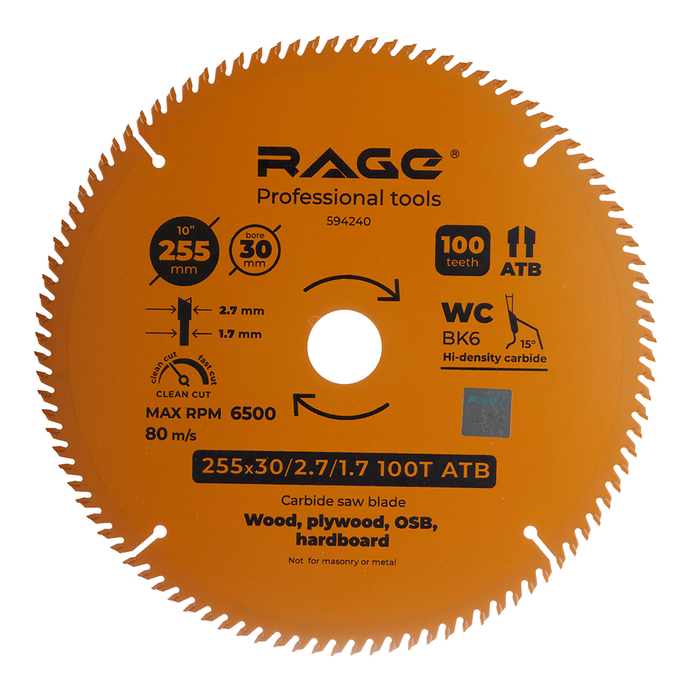 Диск пильный по дереву Rage by Vira Clean cut 255х30 мм 100 зубьев (594240)